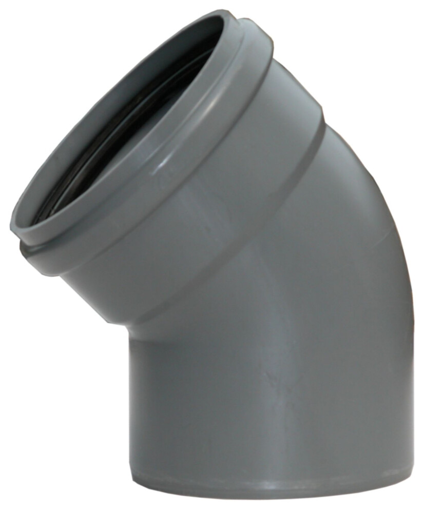 PVC RUBBER MANCHET BOCHT 400MM 45° M/S GRIJS