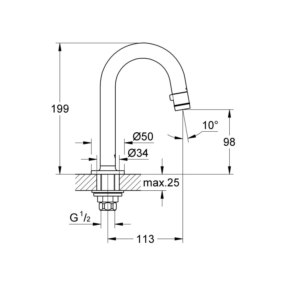 TOILETKRAAN HARD GRAPHITE GEBORST.