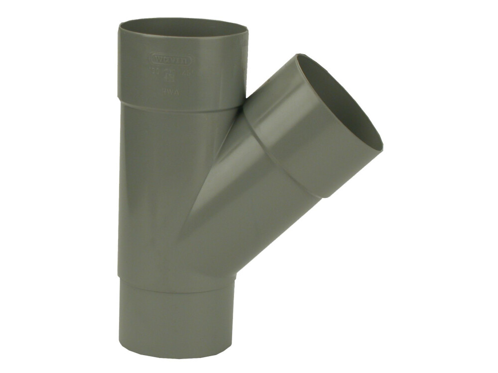 PVC HWA T-STUK 70MM 45° VERJ.SPIE GRIJS