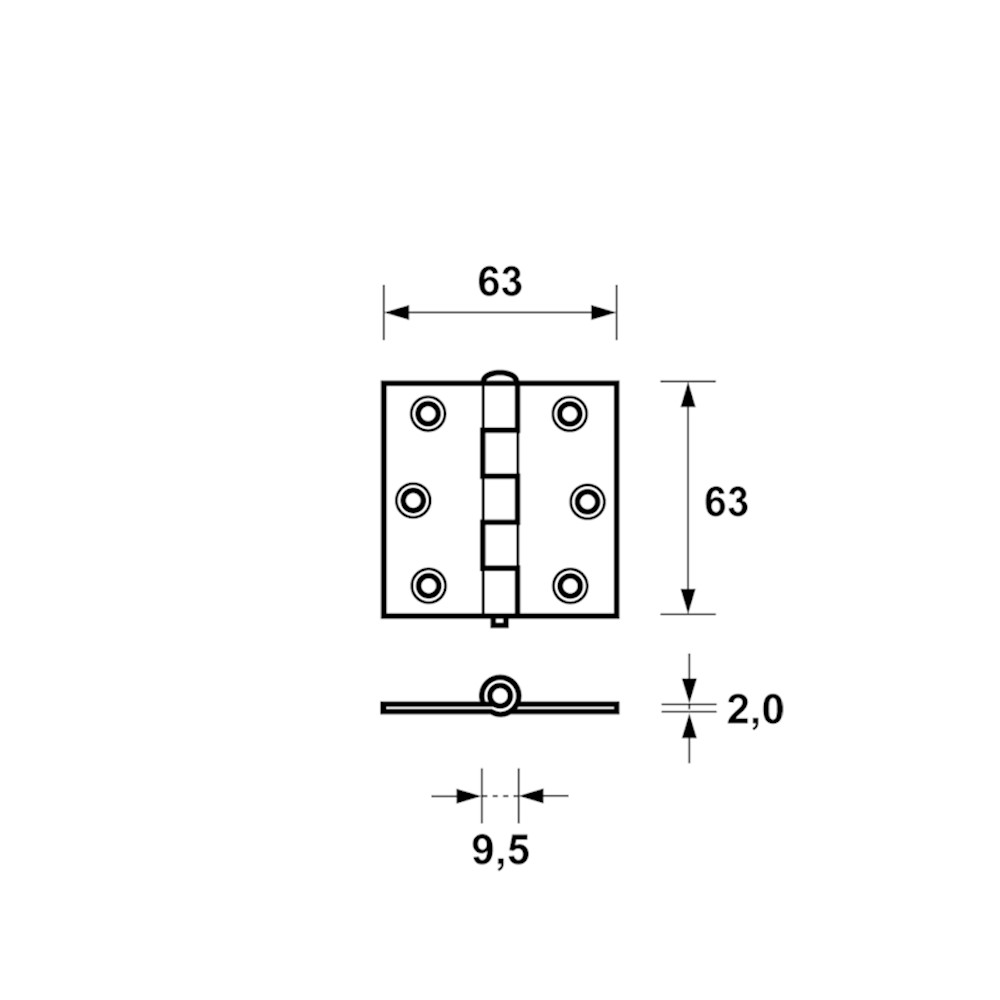 SCHARNIER 63 X 63MM 2.5" RVS