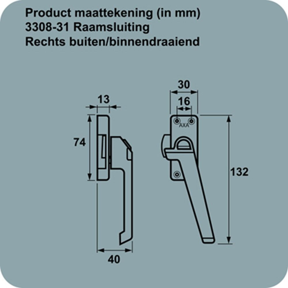 ZAMAC WIT GELAKTE RAAMSLUITING RECHTS PLAT MET NOK
