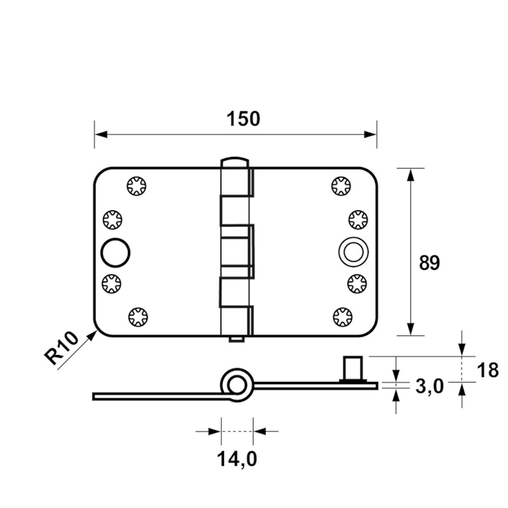 SCHARNIER 89 X 150MM 3.5" X 6" KANTELAAF