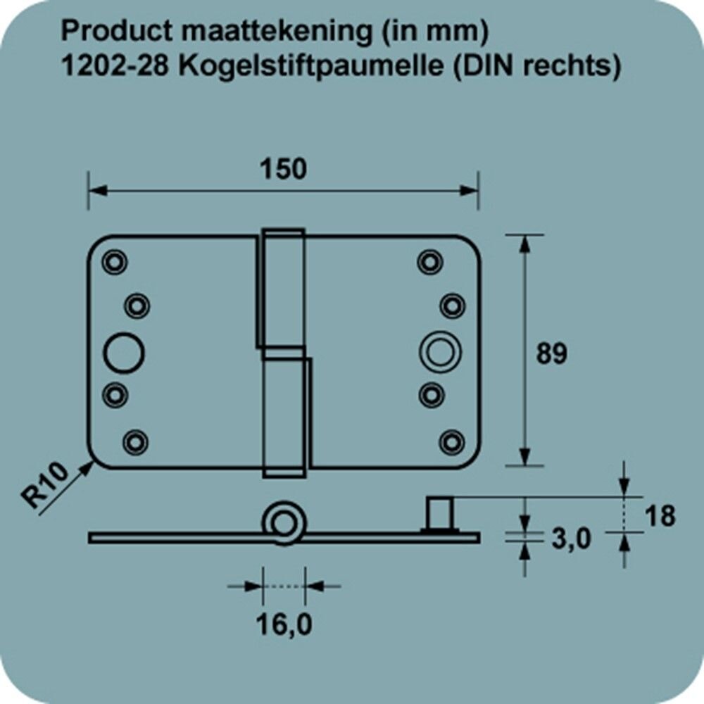 KOGELPAUMELLE VH/RH /89 X 150MM RECHTS