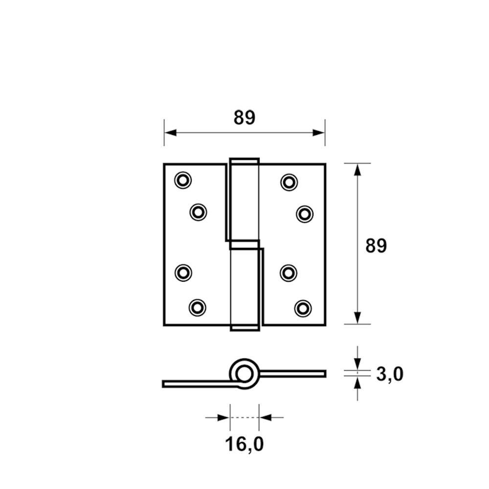 PAUMELLE RECHTS 89 X 89MM 1201-25-23-V4