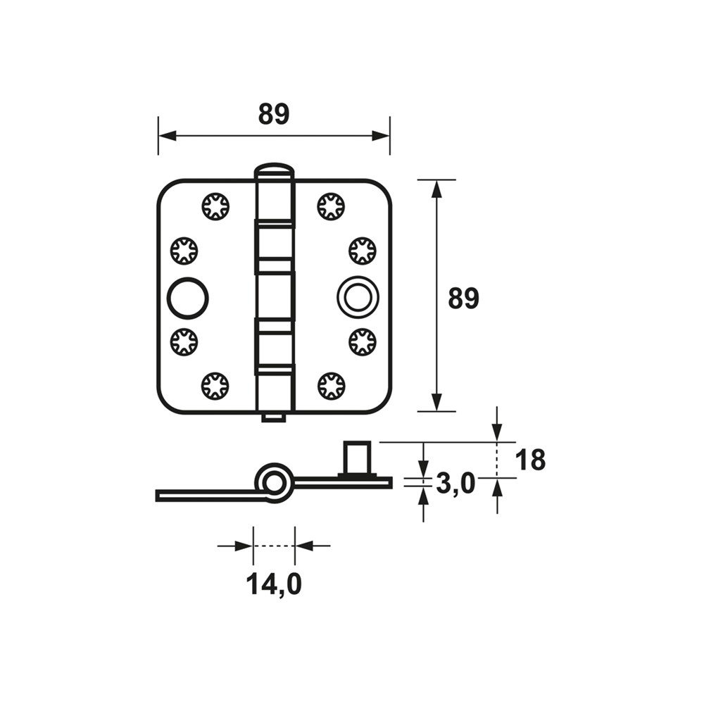 V.H. SCHIJFLAGER SCHARNIER 89X89MM TGS