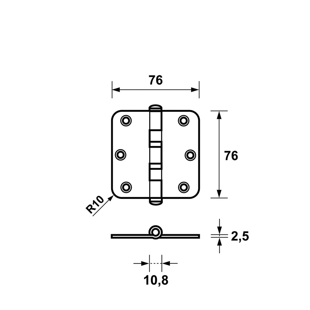 KOGEL SCHARNIER RO.H. 76X76MM ZWART