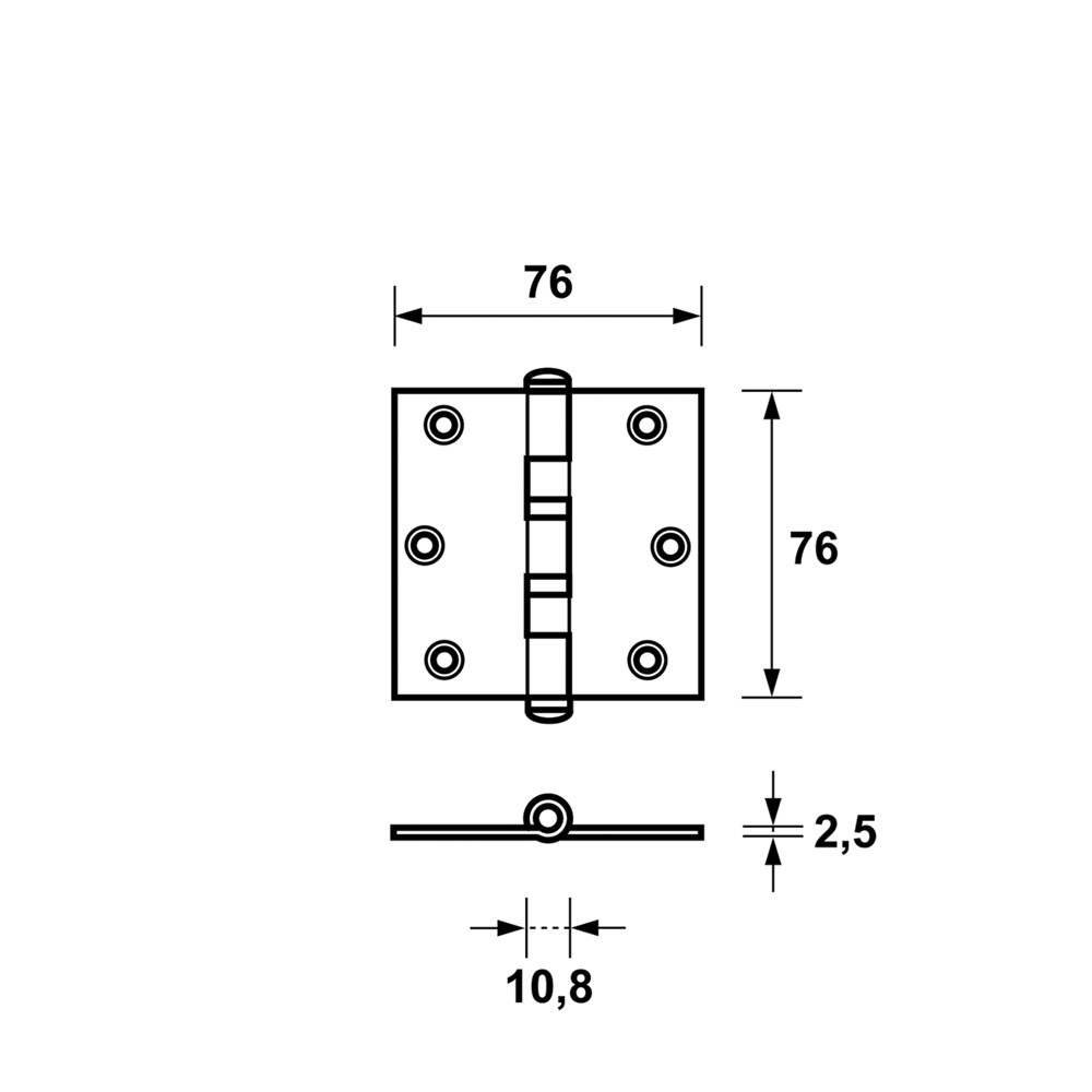 KOGEL SCHARNIER RE.H. 76X76MM ZWART