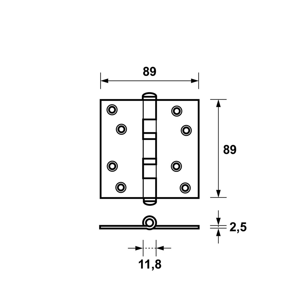 KOGEL SCHARNIER RE.H. 89X89MM ZWART