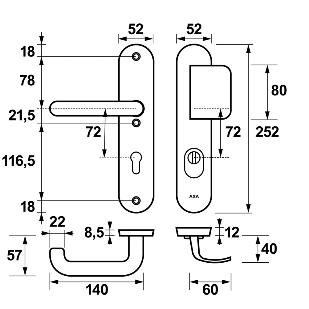 OVAL PLUS VH-BESLAG D-DUWER-U PC72 ZWART