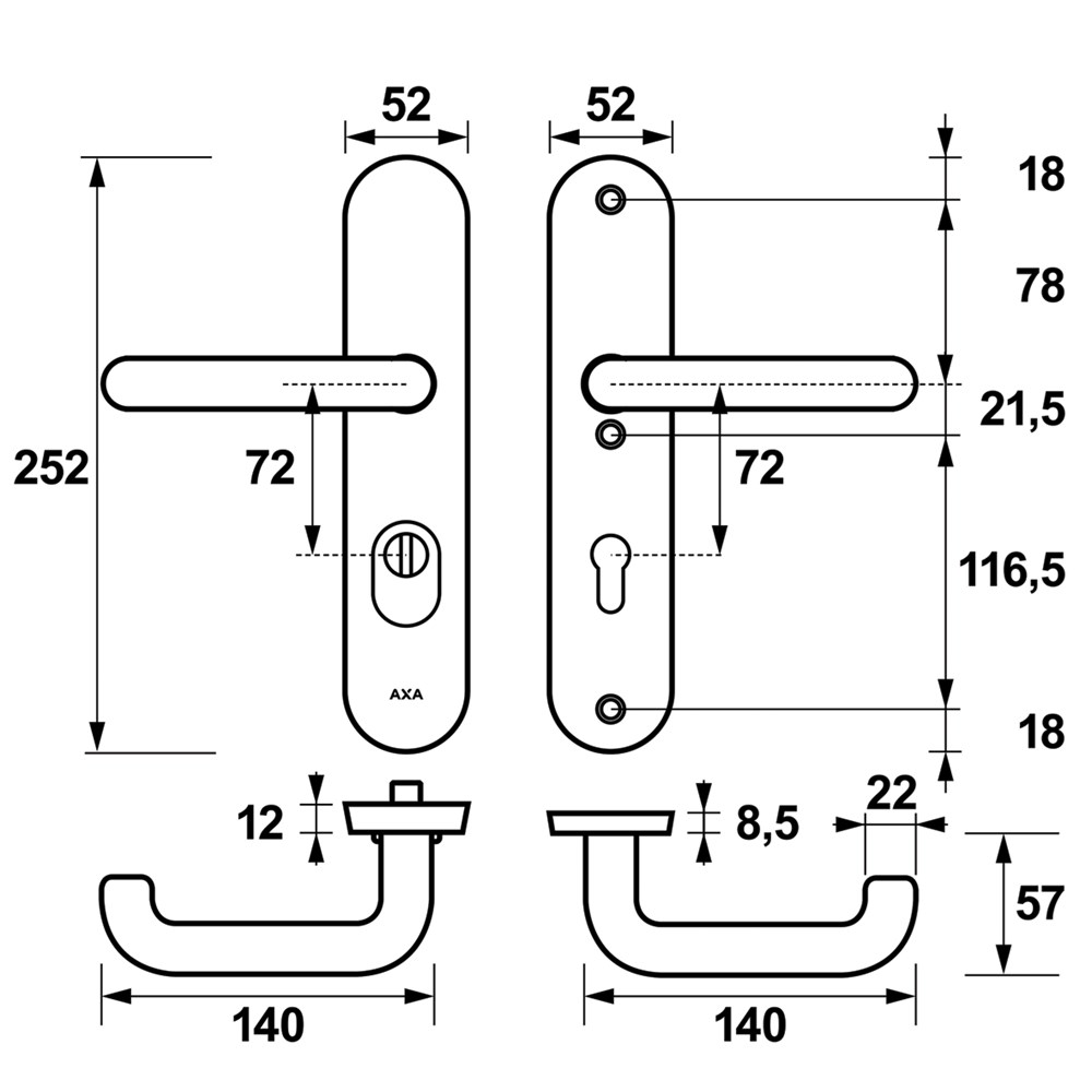 OVAL PLUS VH-BESLAG K/K PC72 ZWART