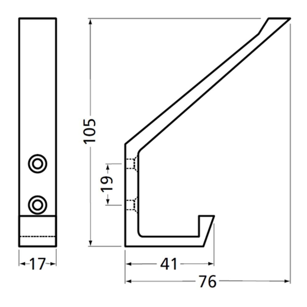 KAPSTOKHAAK 0138-01E RECHTHOEK 105 X 17MM ALU