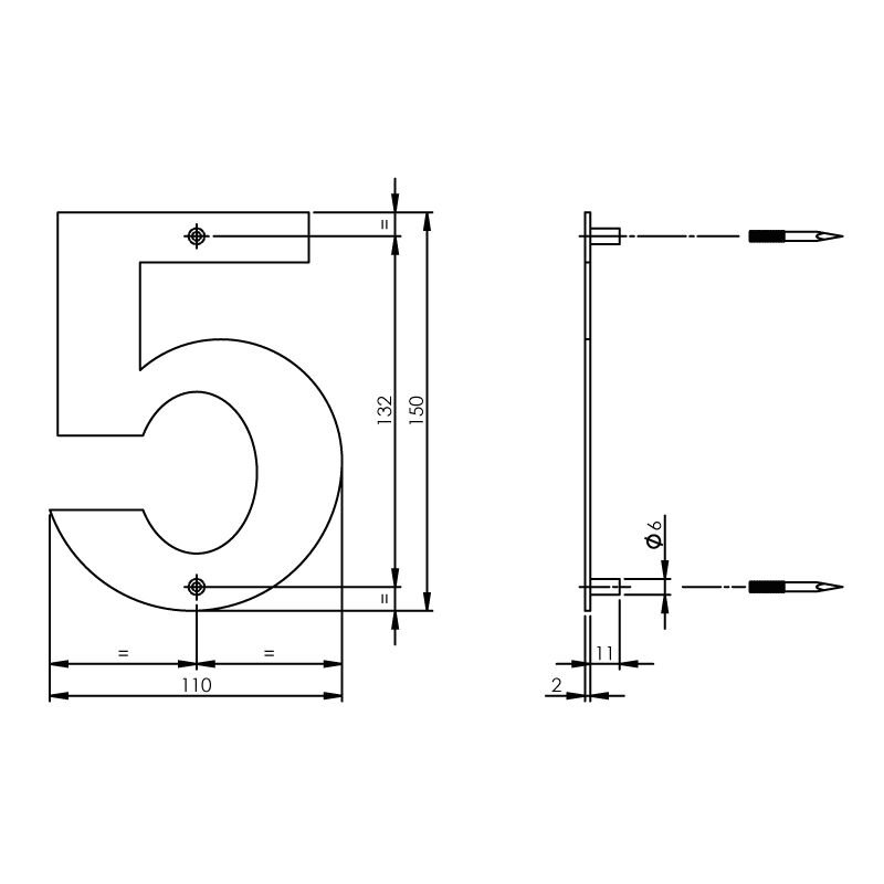 HUISNUMMER 5 150 X 2MM RVS