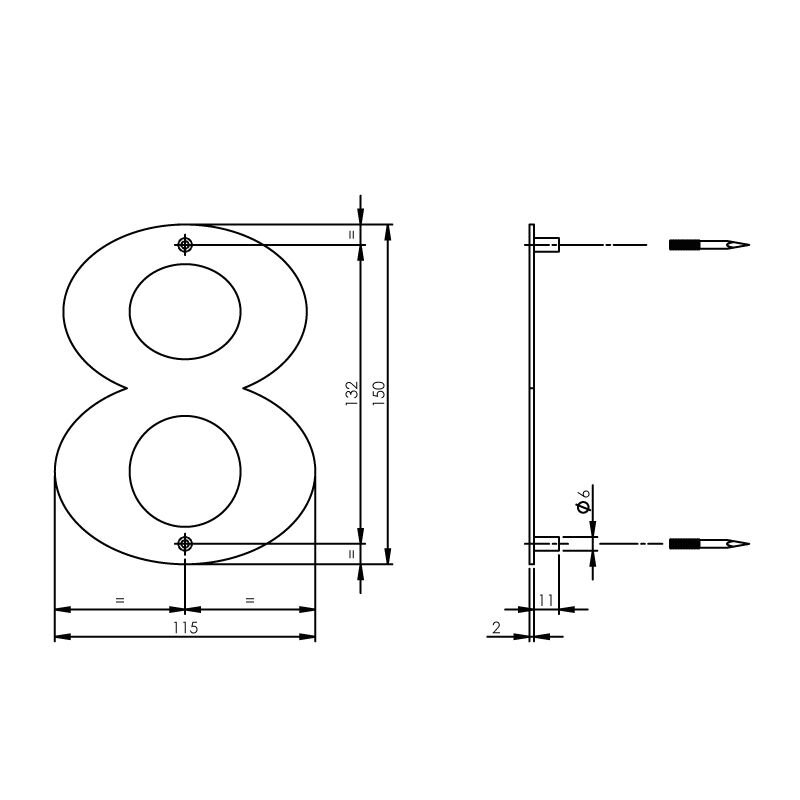 HUISNUMMER 8 150 X 2MM RVS