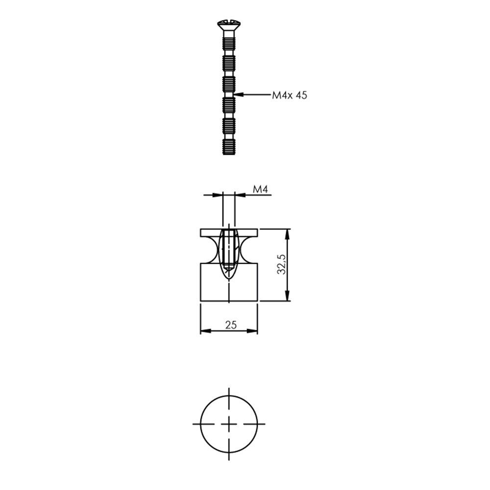 KNOP RECHT ROND 25MM NIKKEL MAT