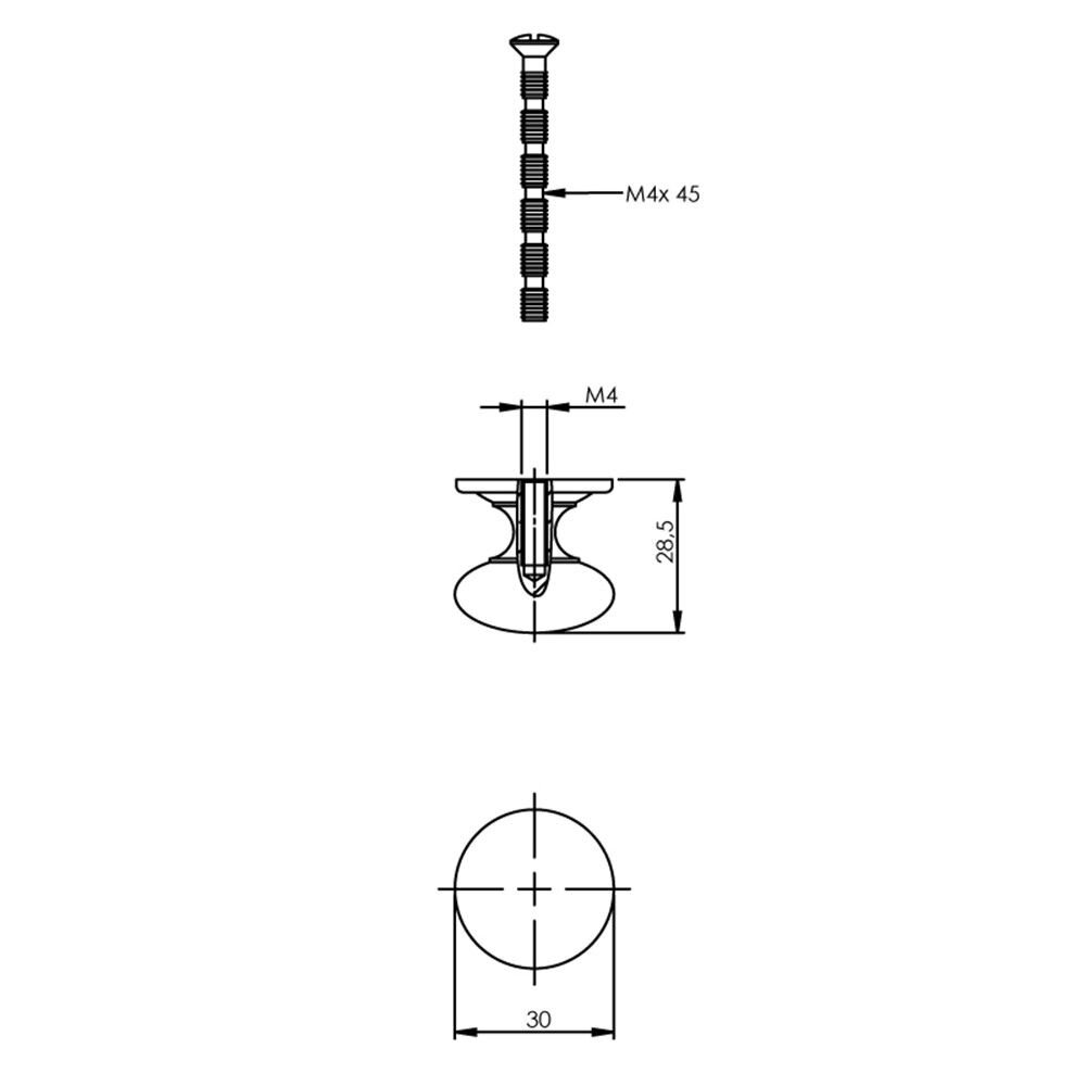 KNOP PADDESTOEL MET ACHTERPLAAT 30MM