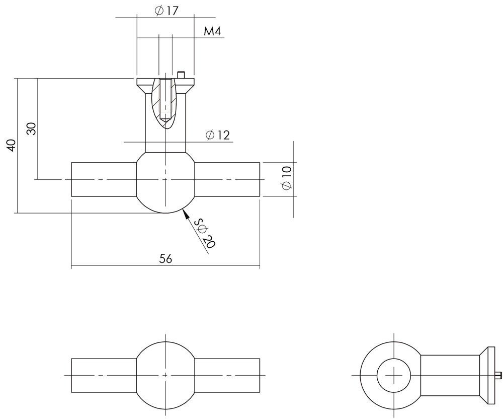 KNOP T-VORM 20MM RECHT RVS