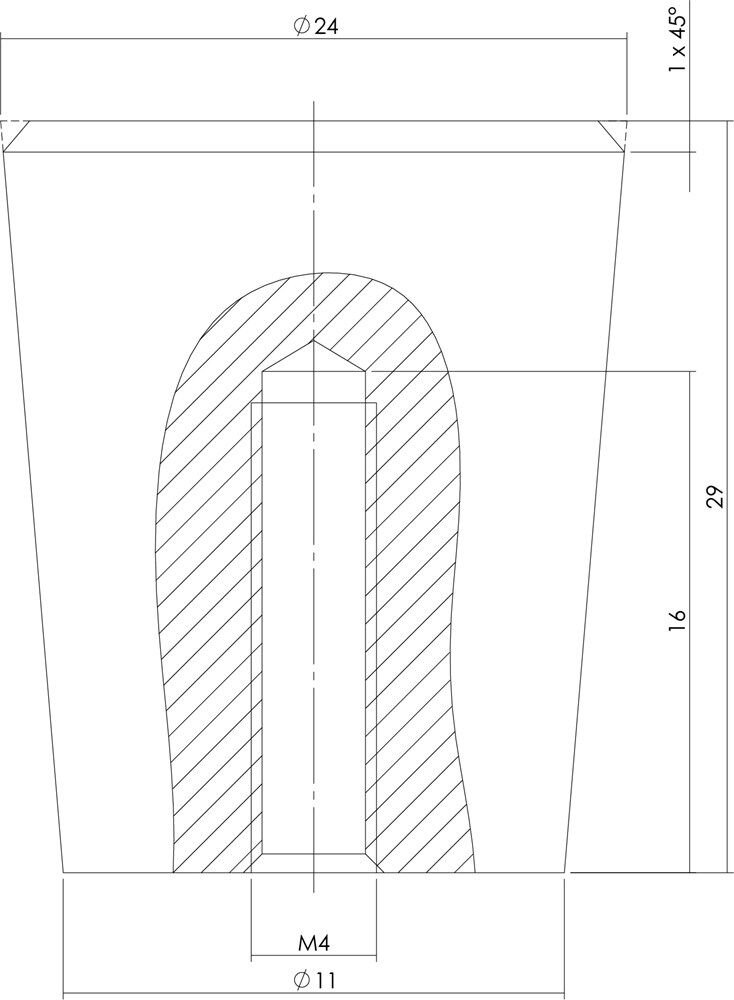 KNOP CONISCH 24MM RVS