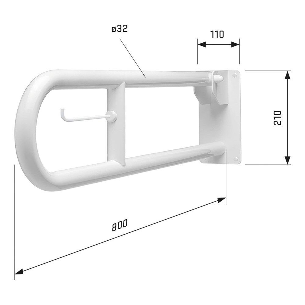 TOILETBEUGEL 800MM WIT OPKLAPBAAR