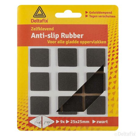 ANTI-SLIPRUBBER 25 X 25MM ZWART 9 ST.