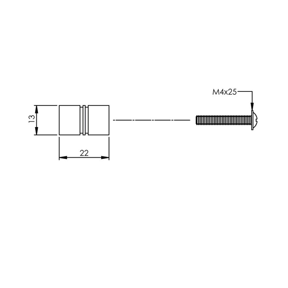 KNOP BOLROND ACHTERPLAAT 25MM RVS GEBORSTELD