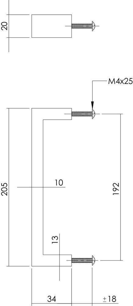 RVS GREEP RECHTHOEK 25 X 13 X 192MM RVS