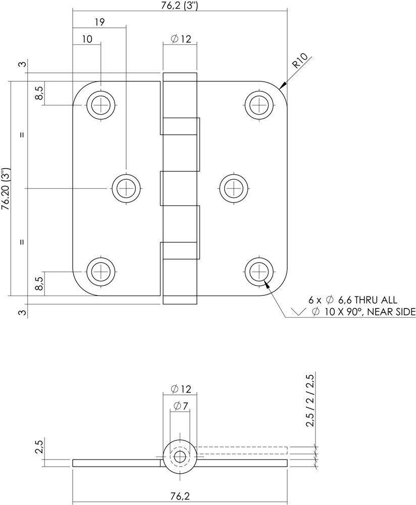 SCHARNIER 76X76MM 3" ZWART (RH-KL)