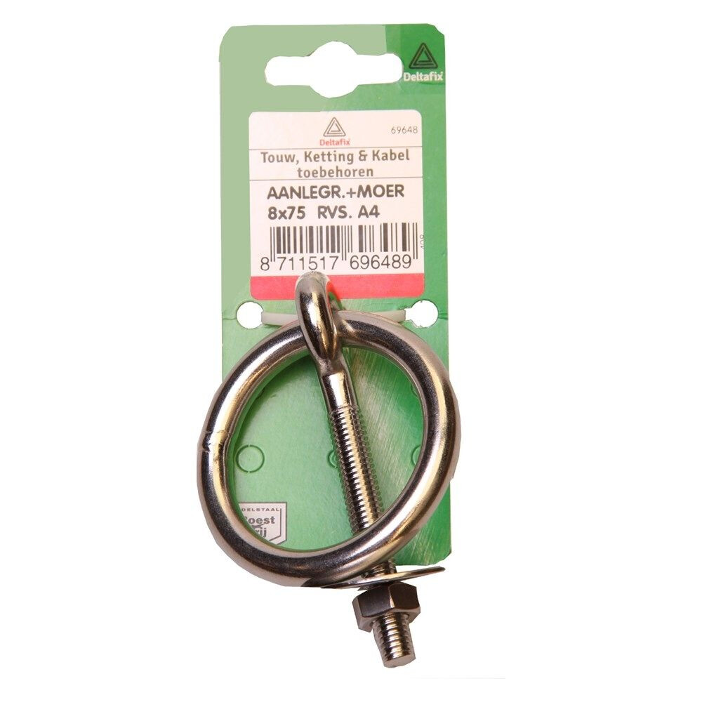 AANLEGRING MET MOER M6X75MM RVS A4
