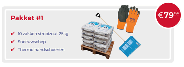 WINTERPAKKET 1 BESTAANDE UIT: 10 ZAKKEN STROOIZOUT + SNEEUWSCHEP + THERMOHANDSCHOENEN