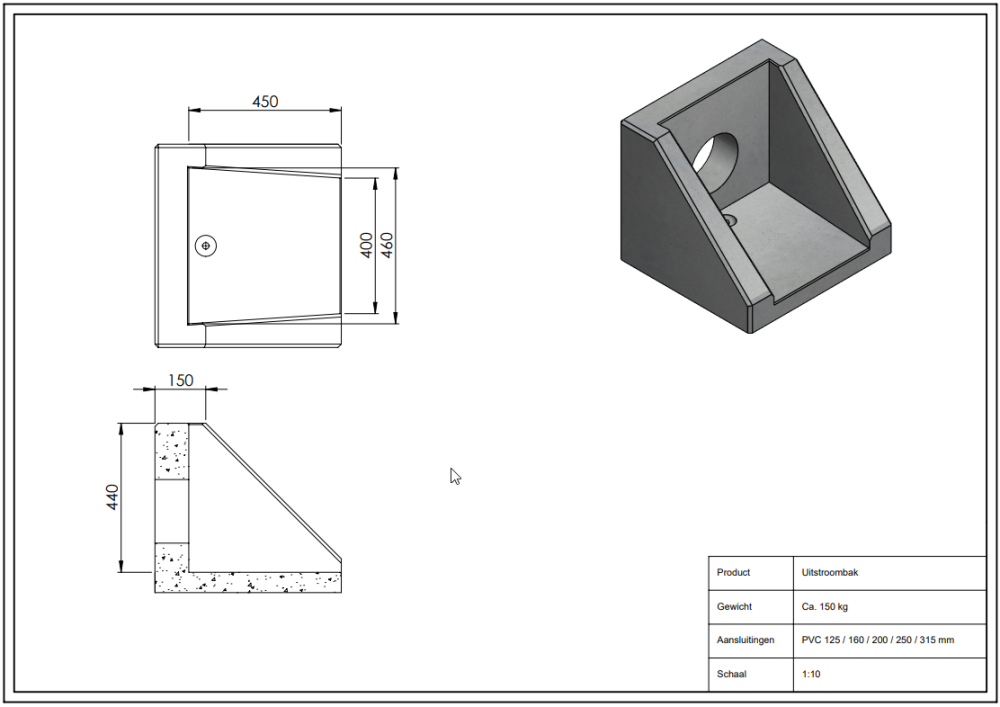 BETONNEN UITSTROOMBAK 46X45X44CM 125MM